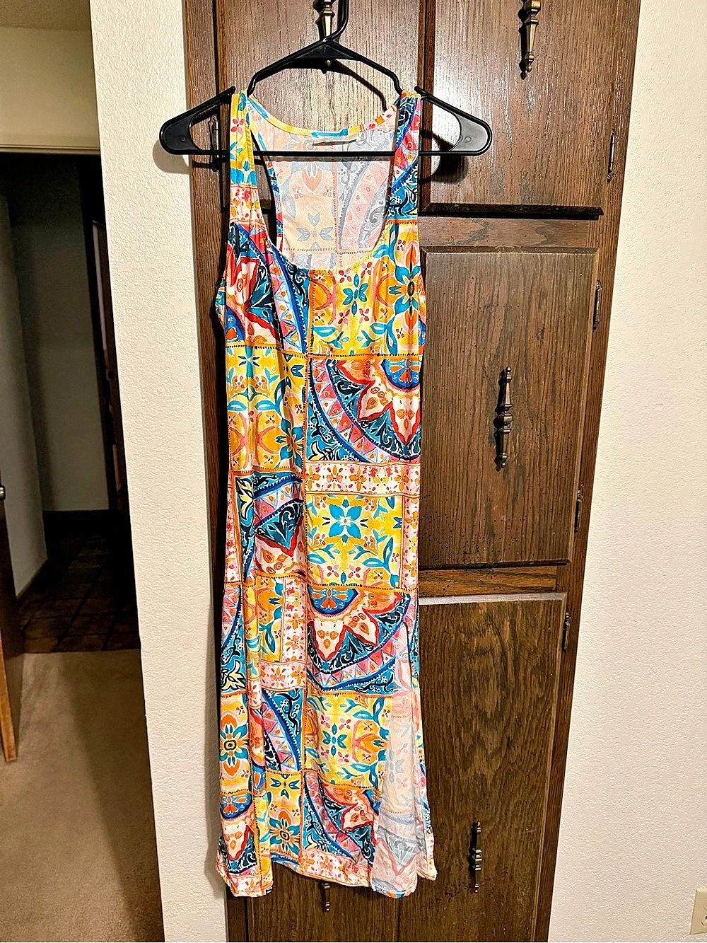 La Blanca Women's Maxi Dress in Orange & Blue Like New